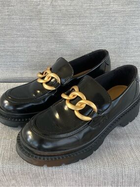 GANT Black leather loafers lug sole chain